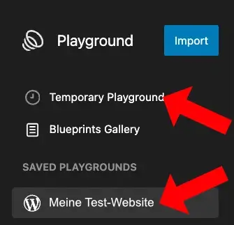 Playground wechseln zwischen den gespeicherten Versionen und "Temporary Playground"